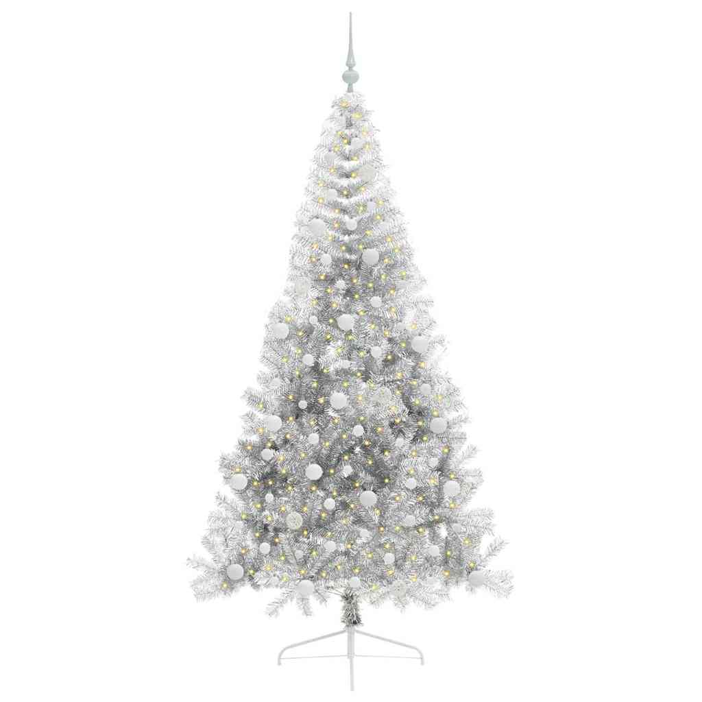 Sapin de Noël artificiel pré-éclairé Argent 210 cm PET