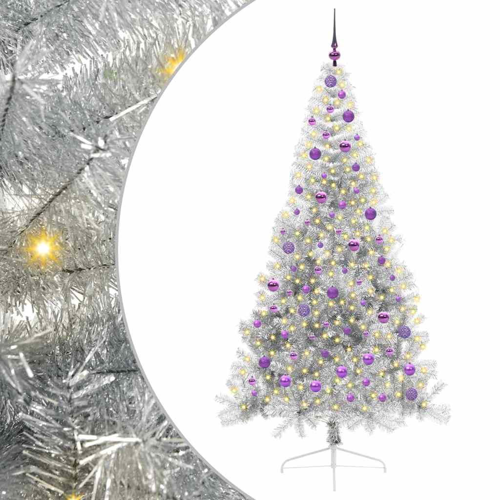 Sapin de Noël artificiel pré-éclairé Argent 210 cm PET