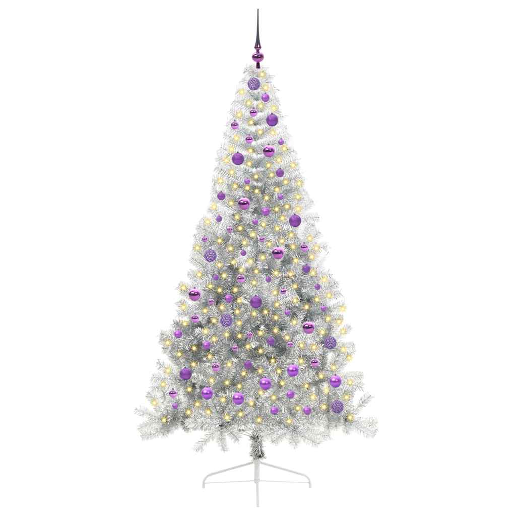 Sapin de Noël artificiel pré-éclairé Argent 210 cm PET