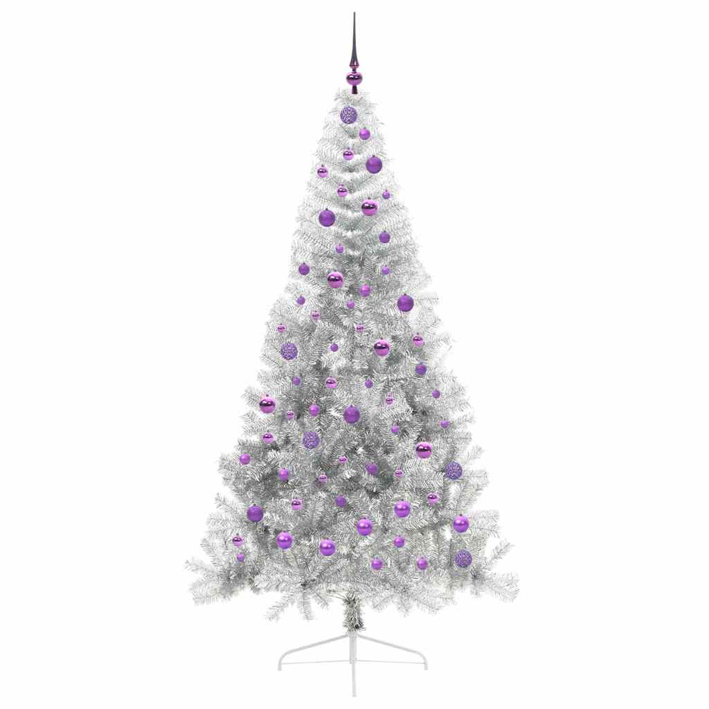 Sapin de Noël artificiel pré-éclairé Argent 210 cm PET