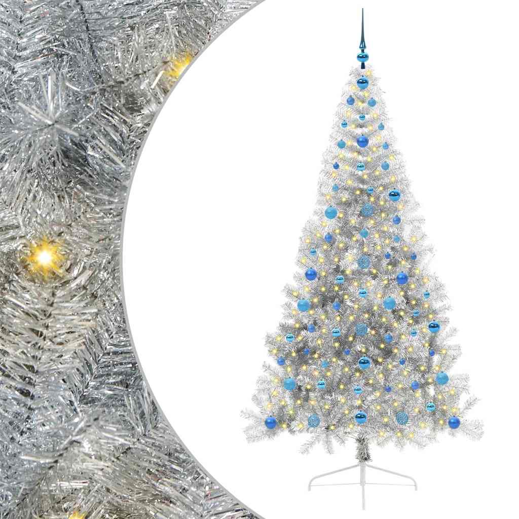 Sapin de Noël artificiel pré-éclairé Argent 210 cm PET