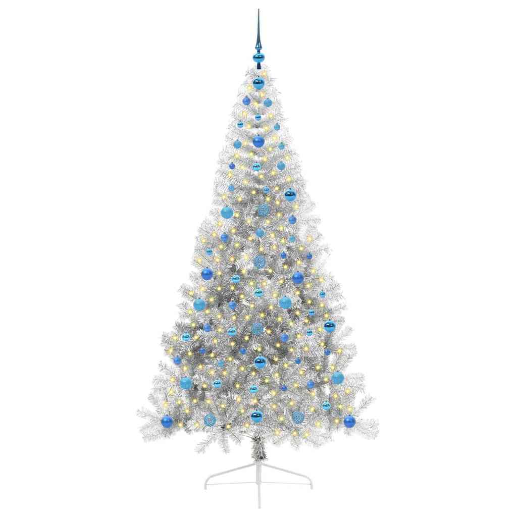 Sapin de Noël artificiel pré-éclairé Argent 210 cm PET