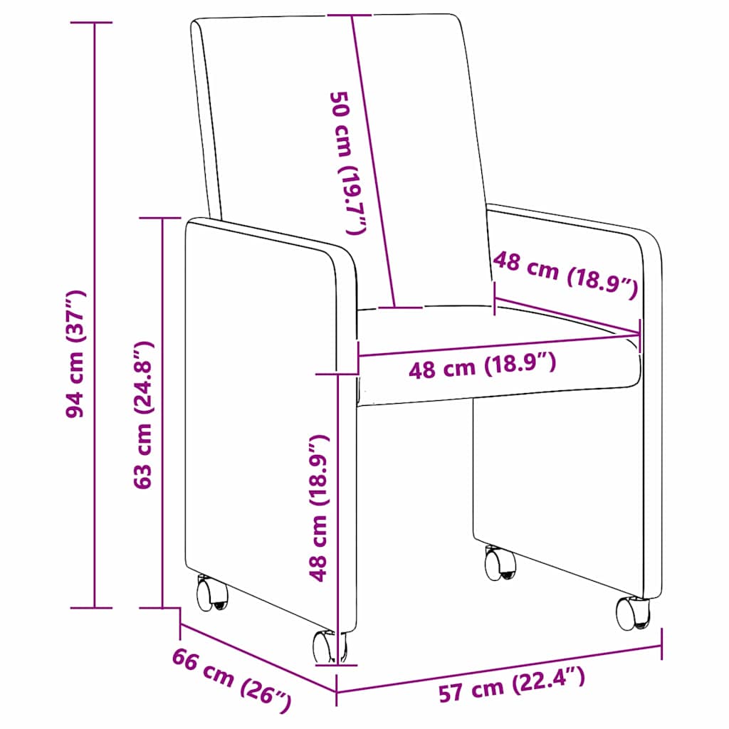 Chaises de Salle à Manger avec Roues 2 pcs Bleu 57 x 66 x 94 cm - XIOS