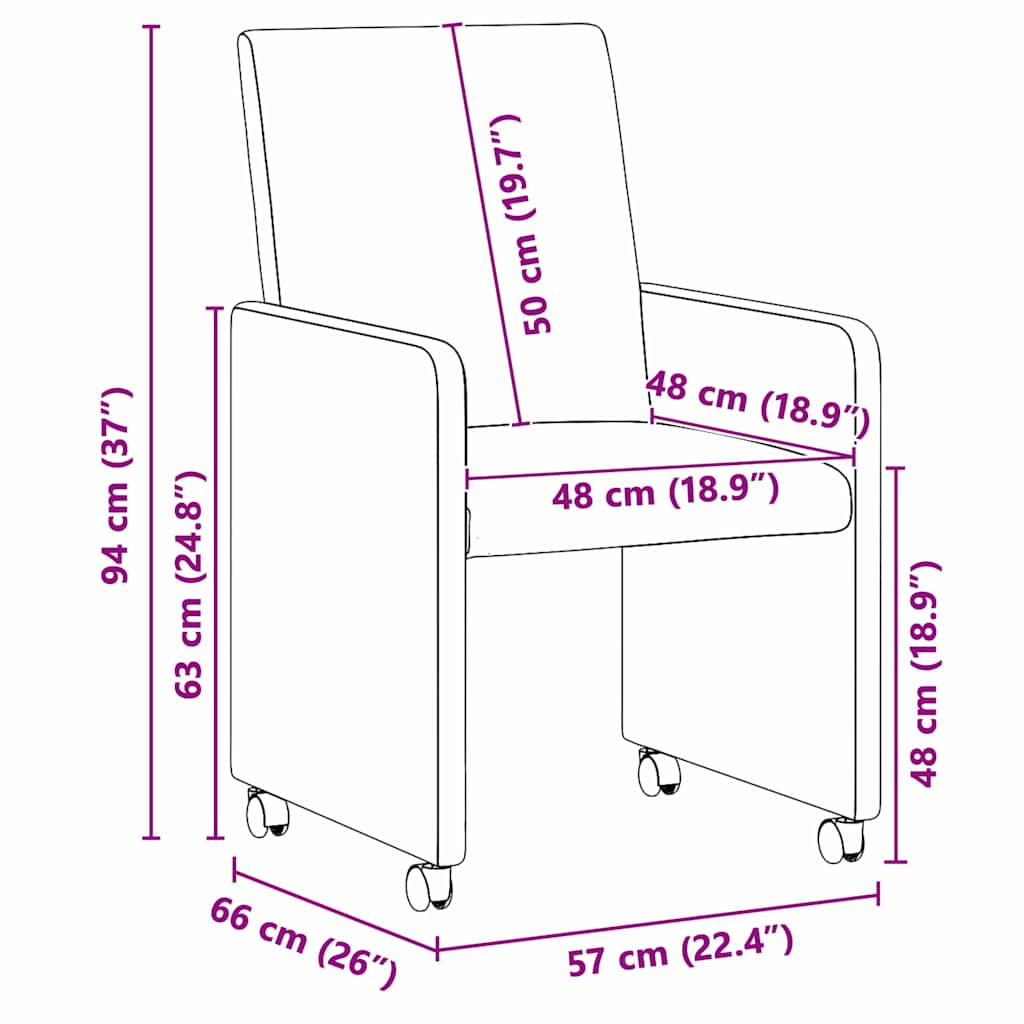 Chaises de Salle à Manger avec Roues 2 pcs Gris 57 x 66 x 94 cm - XIOS