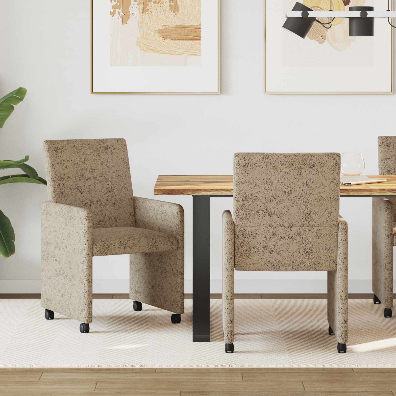 Chaises de Salle à Manger avec Roues 2 pc Simili cuir suédé