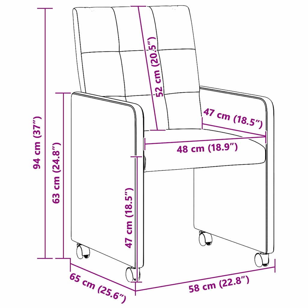 Chaises de Salle à Manger avec Roues 2 pcs Noir 58 x 65 x 94 cm - XIOS