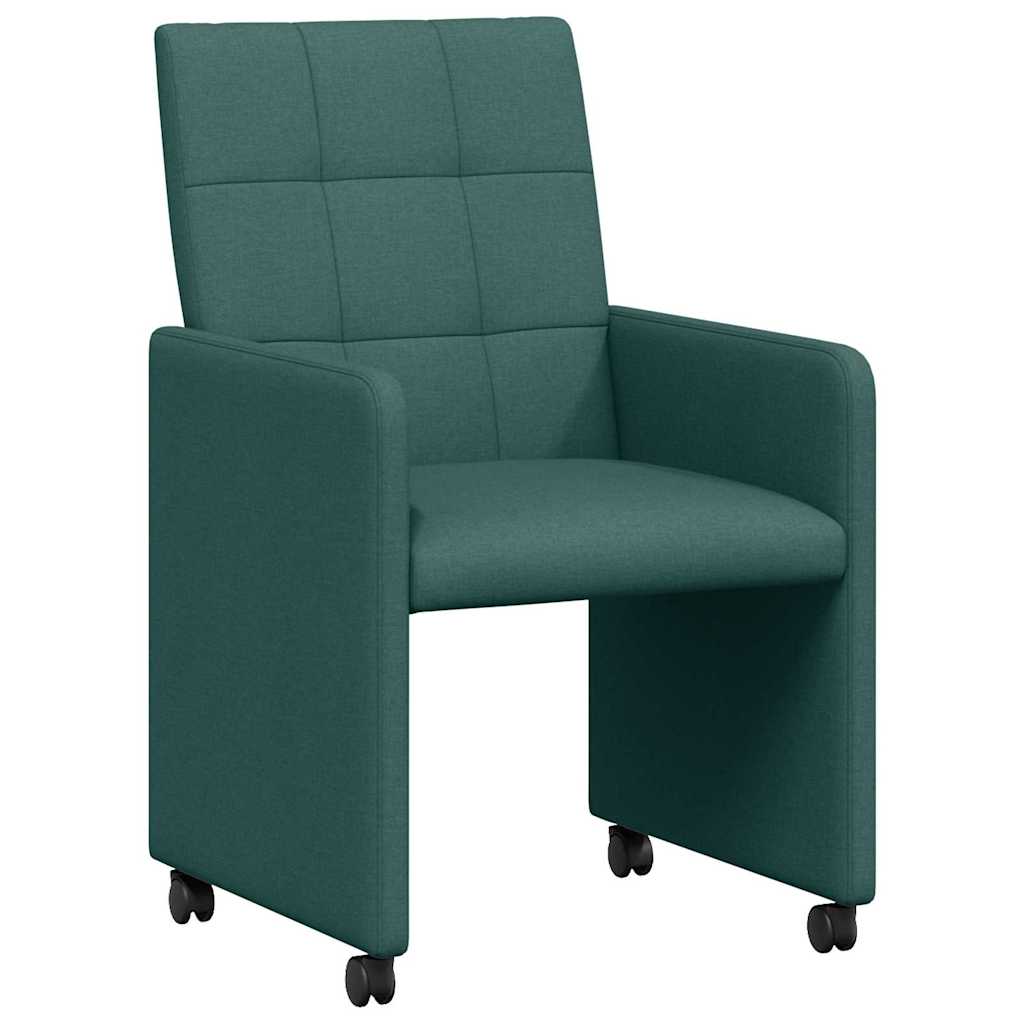 Chaises de Salle à Manger avec Roues 2 pcs Vert foncé tissu - XIOS