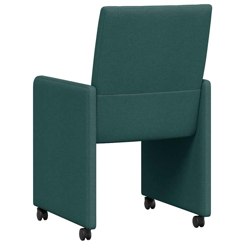 Chaises de Salle à Manger avec Roues 2 pcs Vert foncé tissu - XIOS
