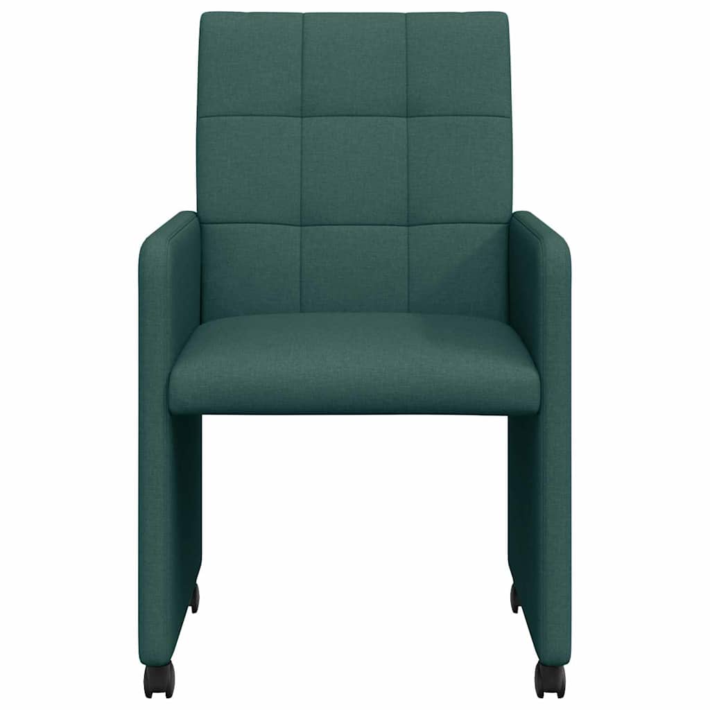 Chaises de Salle à Manger avec Roues 2 pcs Vert foncé tissu - XIOS