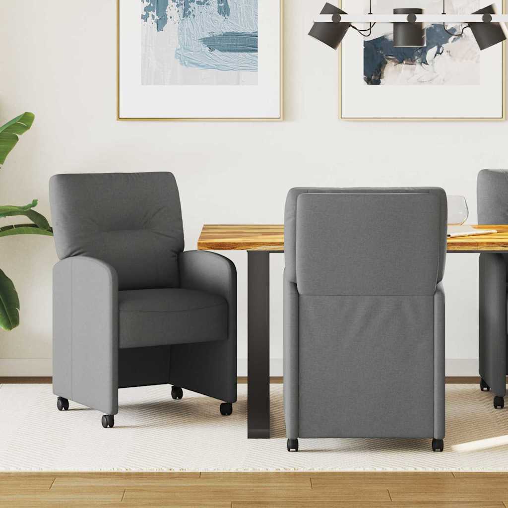 Chaises de Salle à Manger avec Roues 2 pcs Gris foncé tissu - XIOS