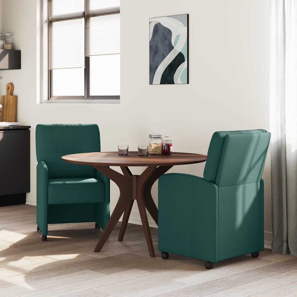 Chaises de Salle à Manger avec Roues 2 pcs Vert foncé tissu - XIOS