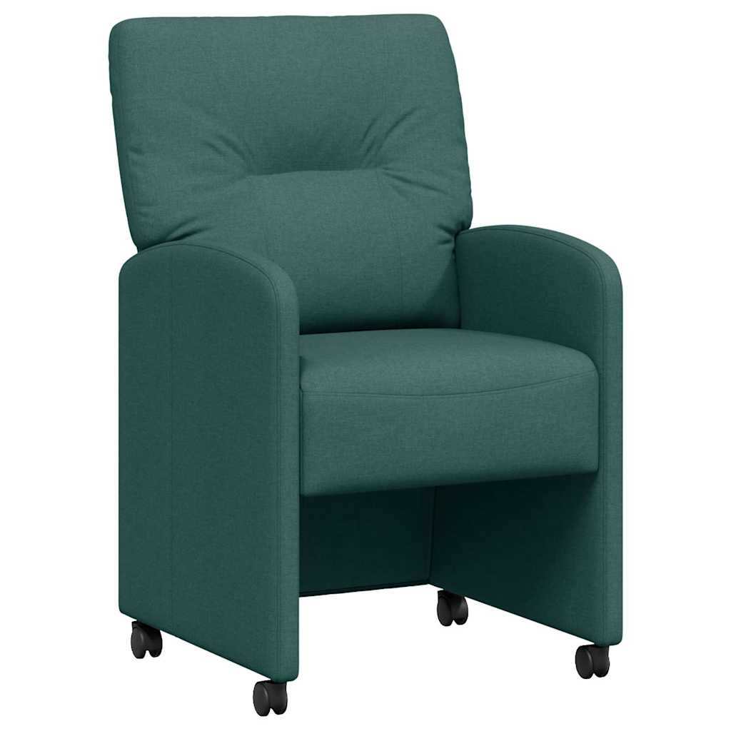 Chaises de Salle à Manger avec Roues 2 pcs Vert foncé tissu - XIOS