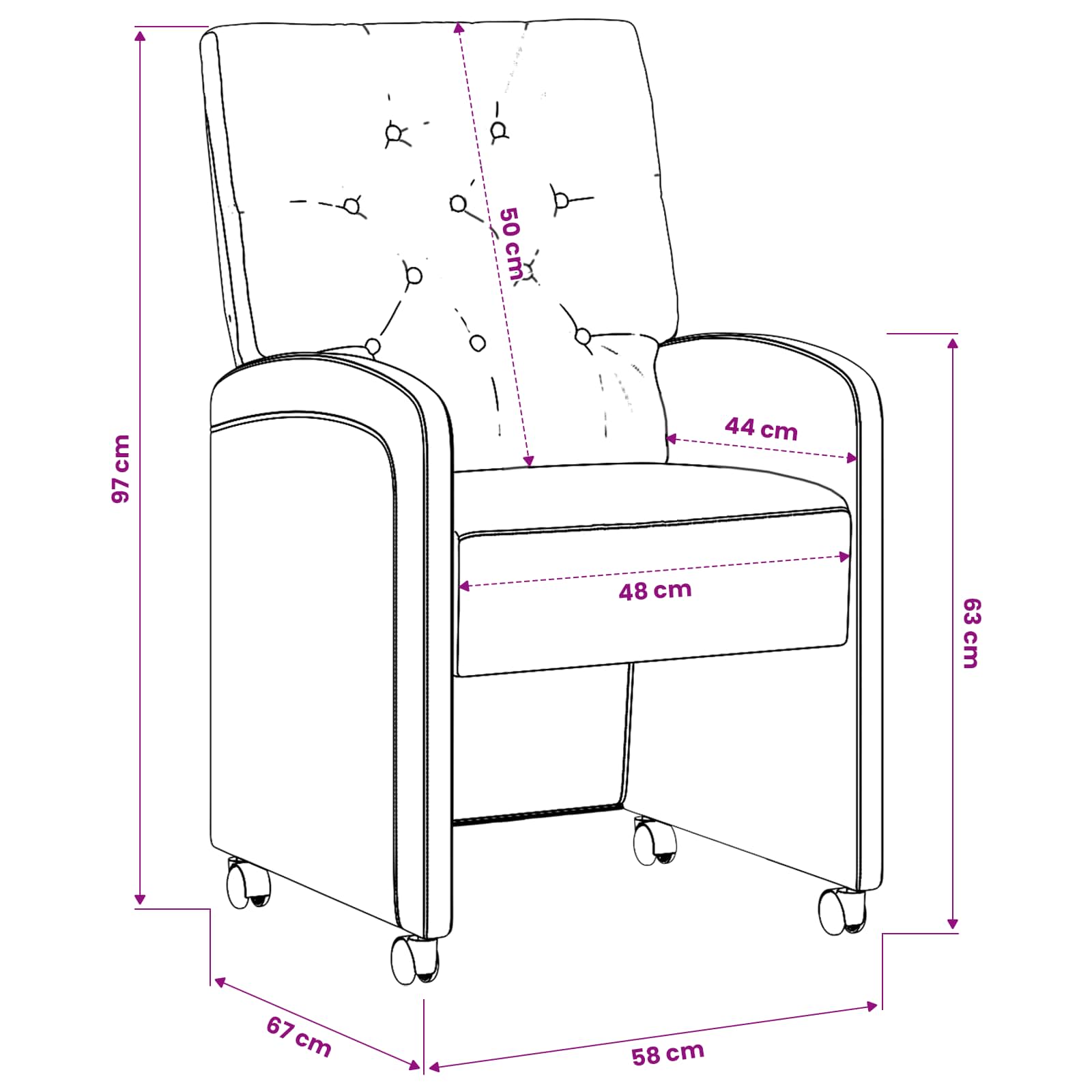 Chaises de Salle à Manger avec Roues 2 pc Simili daim