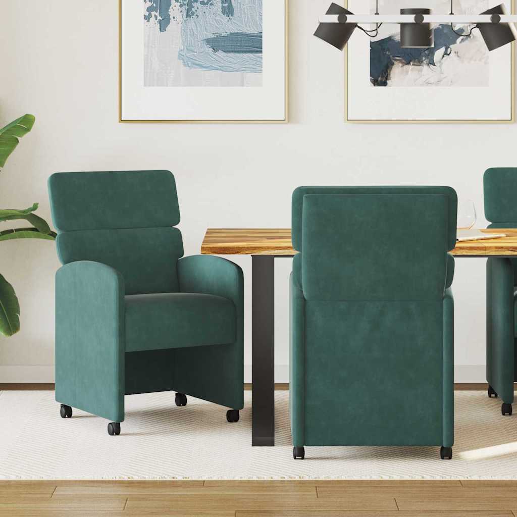 Chaises de Salle à Manger avec Roues 2 pcs Vert foncé Velours - XIOS
