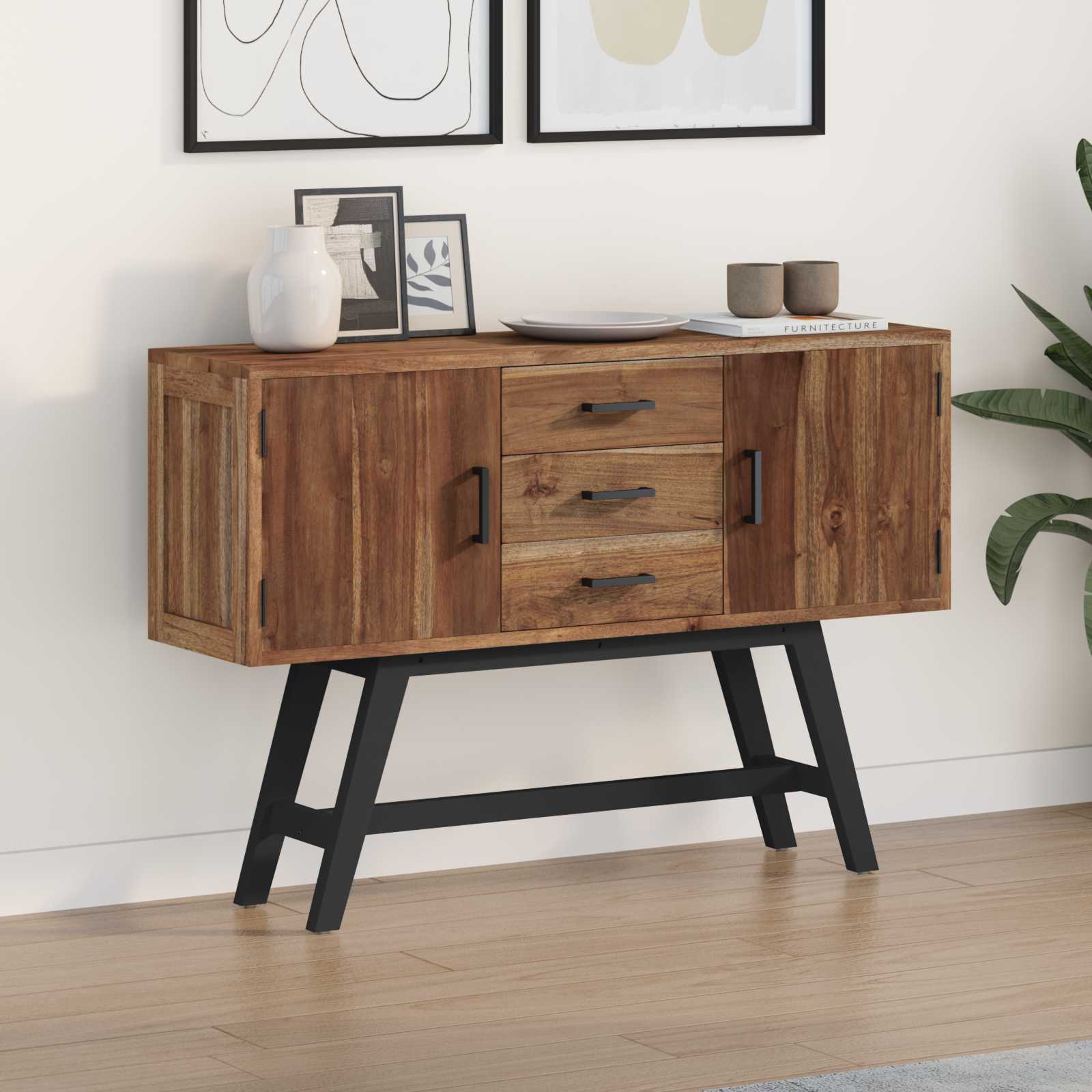 Meuble TV 110 x 30 x 75 cm Naturel Bois de teck massif