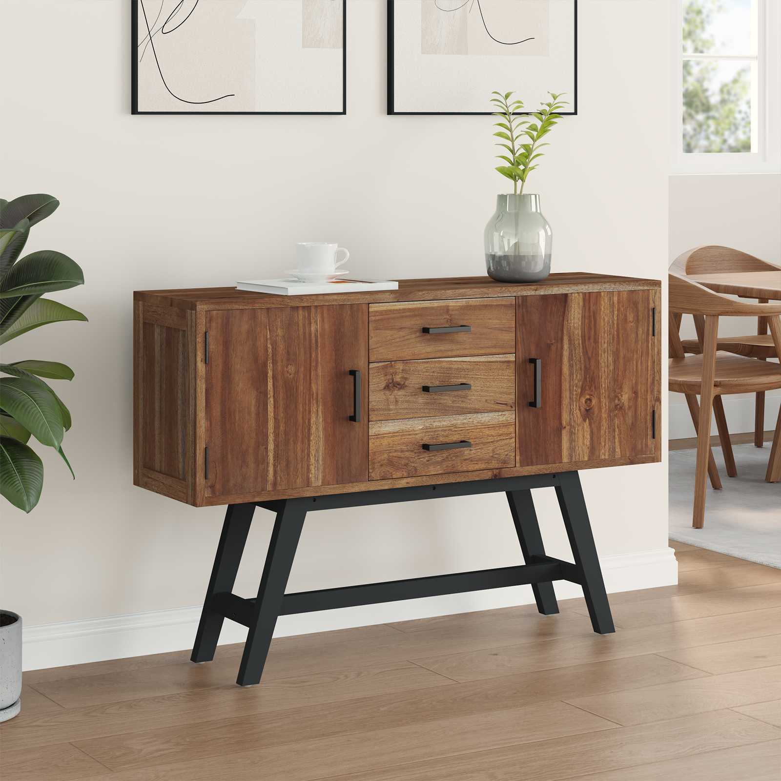 Meuble TV 110 x 30 x 75 cm Naturel Bois de teck massif
