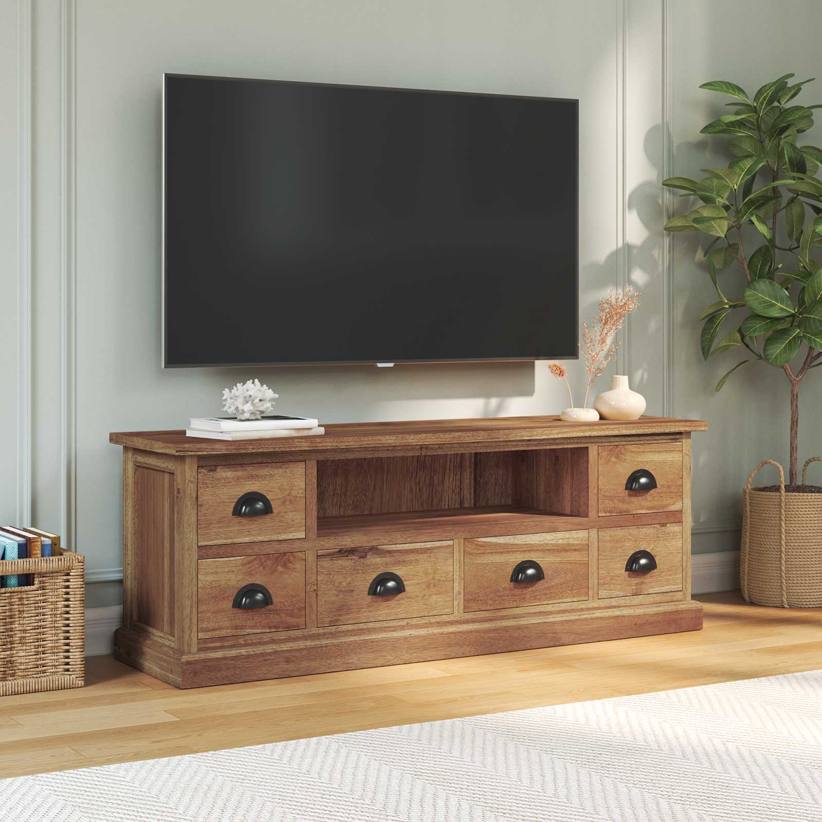 Meuble TV Naturel 110 x 30 x 40 cm Bois de teck massif - XIOS