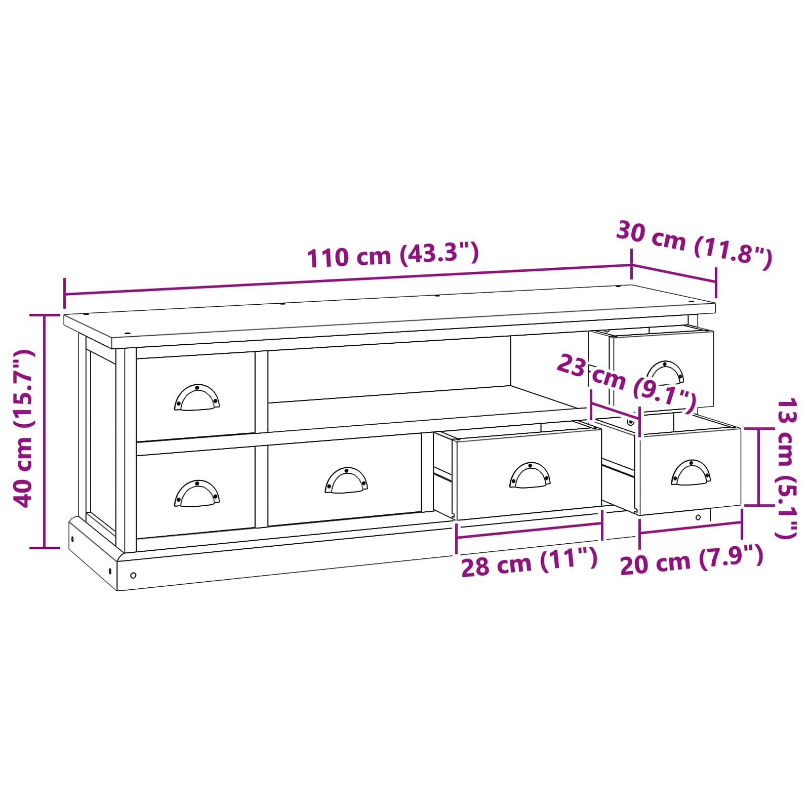 Meuble TV Naturel 110 x 30 x 40 cm Bois de teck massif - XIOS