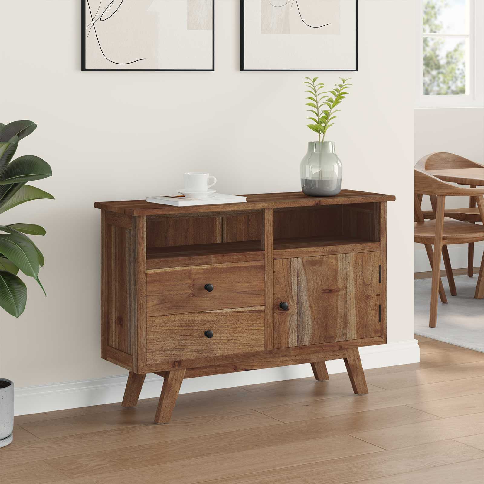 Buffet avec tiroir Naturel 100 x 30 x 68 cm Bois de teck massif - XIOS