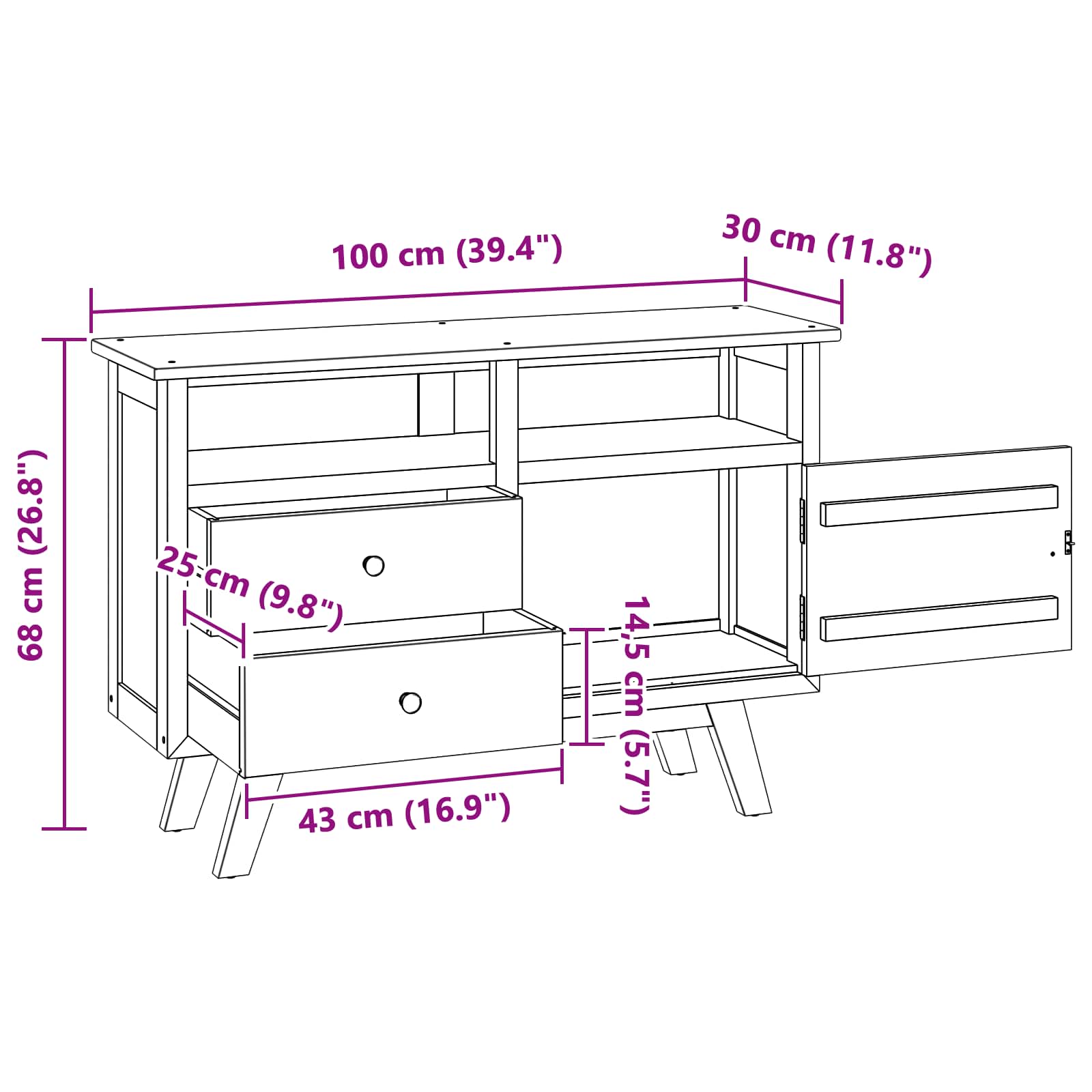 Buffet avec tiroir Naturel 100 x 30 x 68 cm Bois de teck massif - XIOS