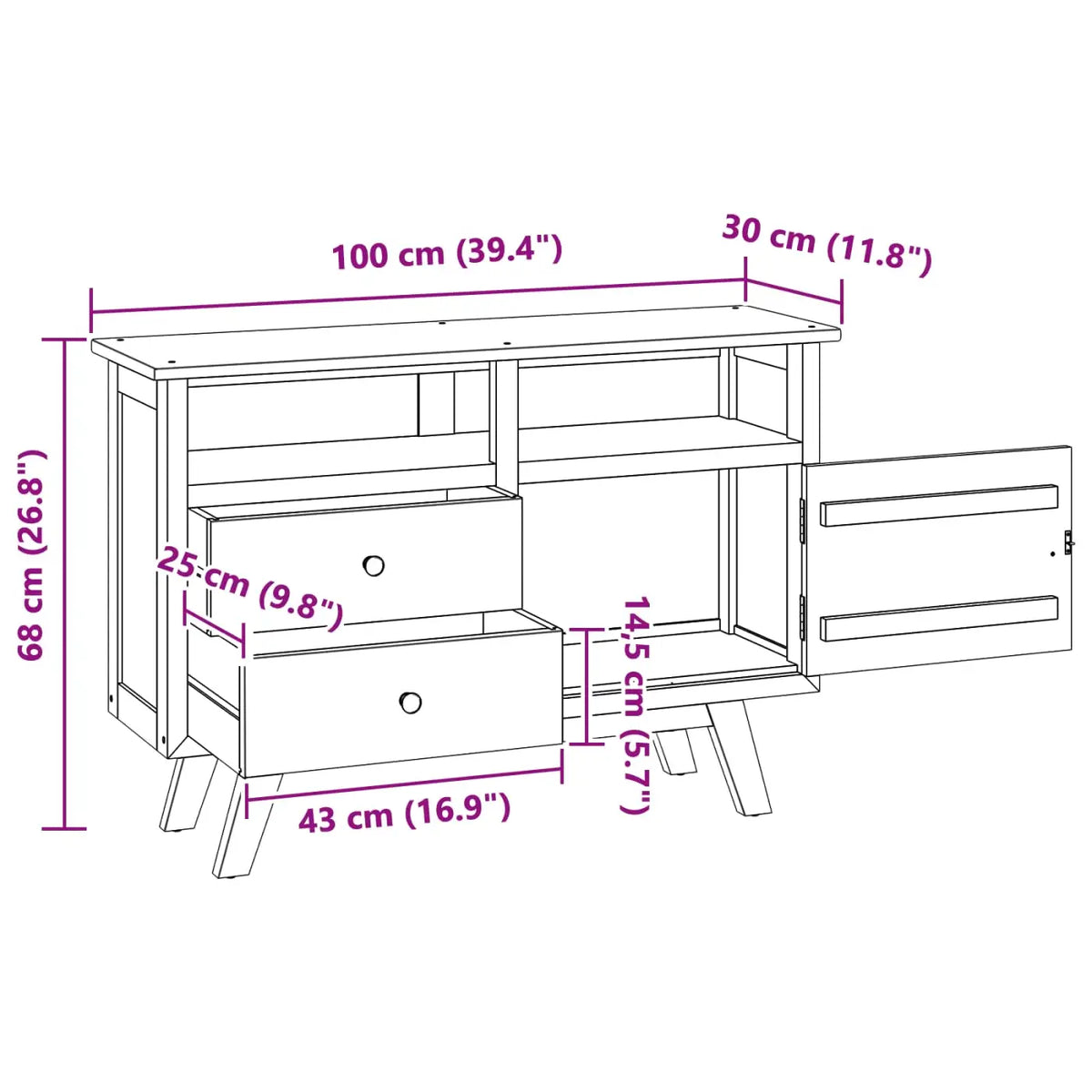 Buffet Naturel 100 x 30 x 68 cm Bois de teck massif - XIOS