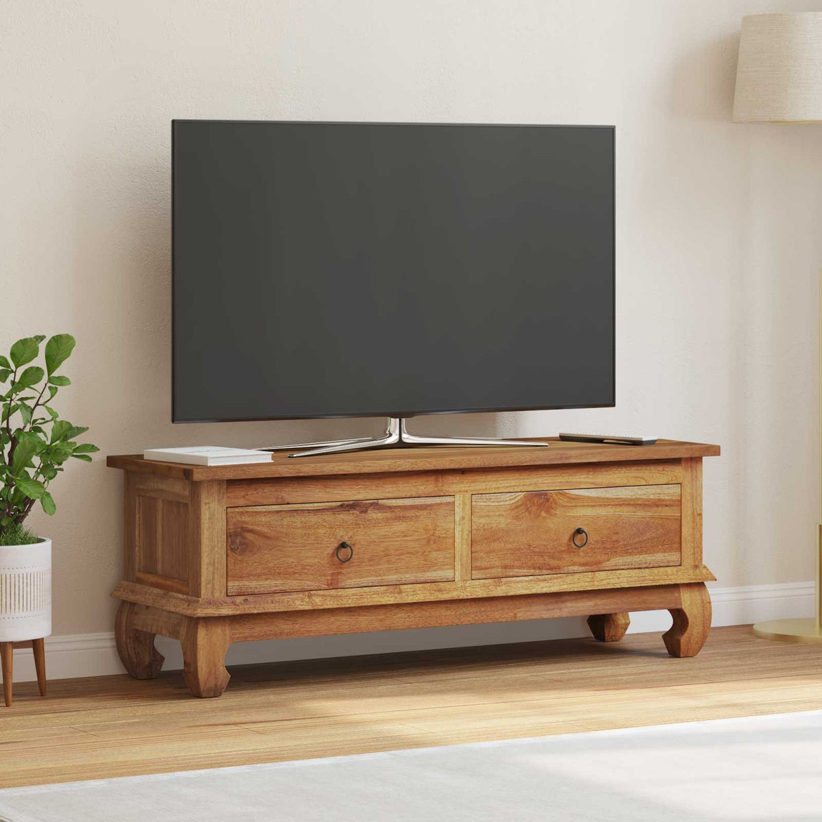 Meuble TV Naturel 110 x 35 x 40 cm Bois de teck massif