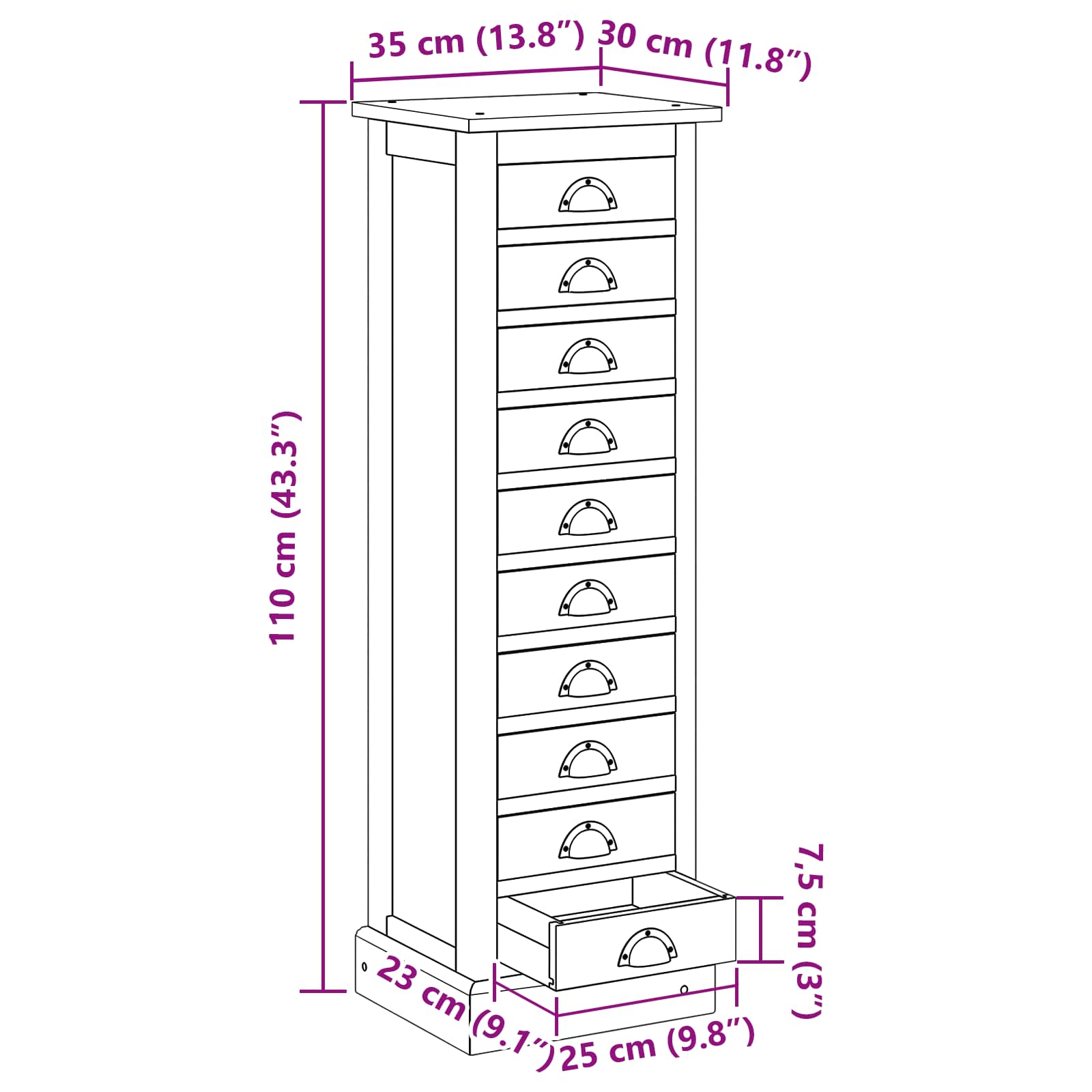 Commode avec tiroir Marron 35 x 30 x 110 cm Bois de teck massif - XIOS