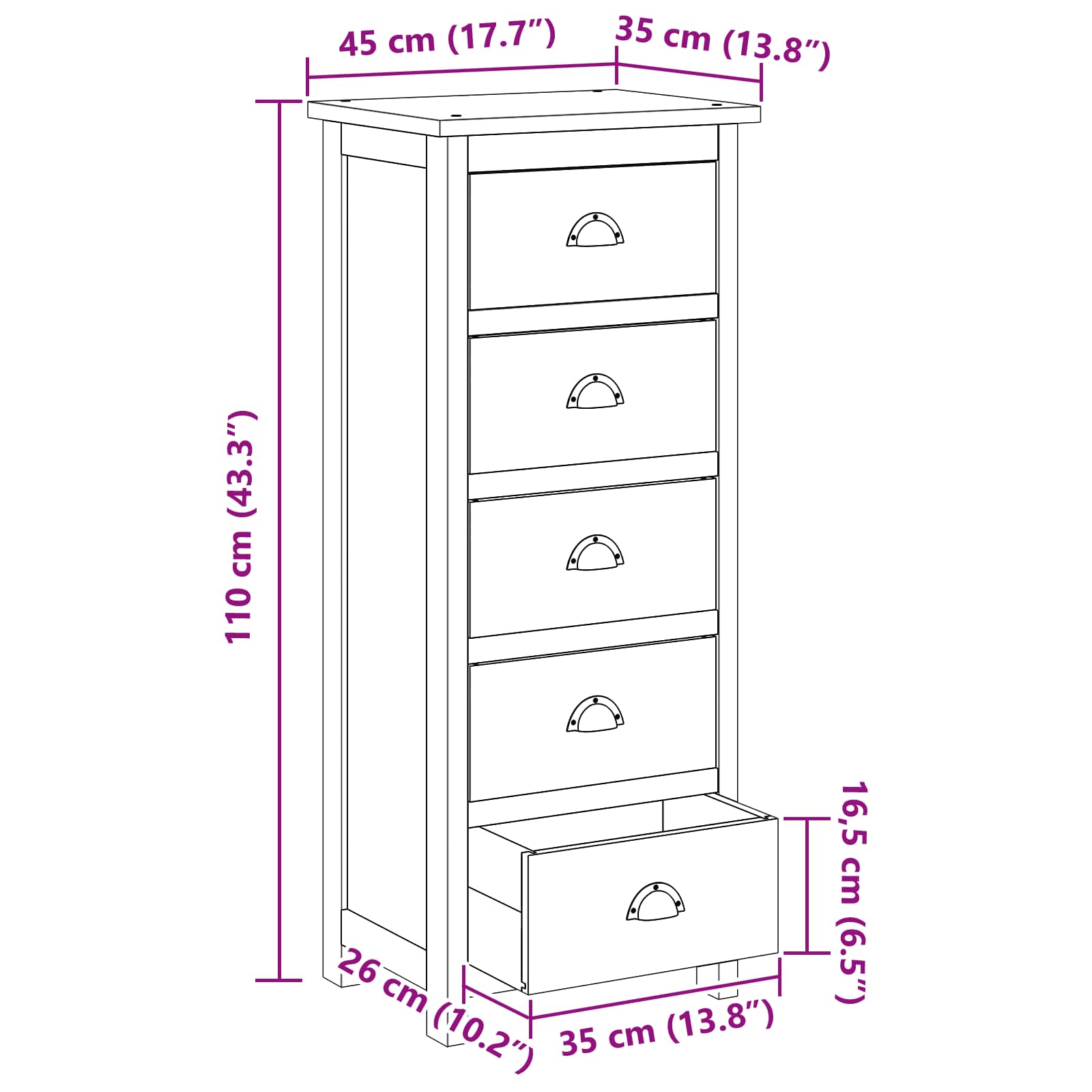 Commode avec tiroir Marron 45 x 35 x 110 cm Bois de teck massif - XIOS