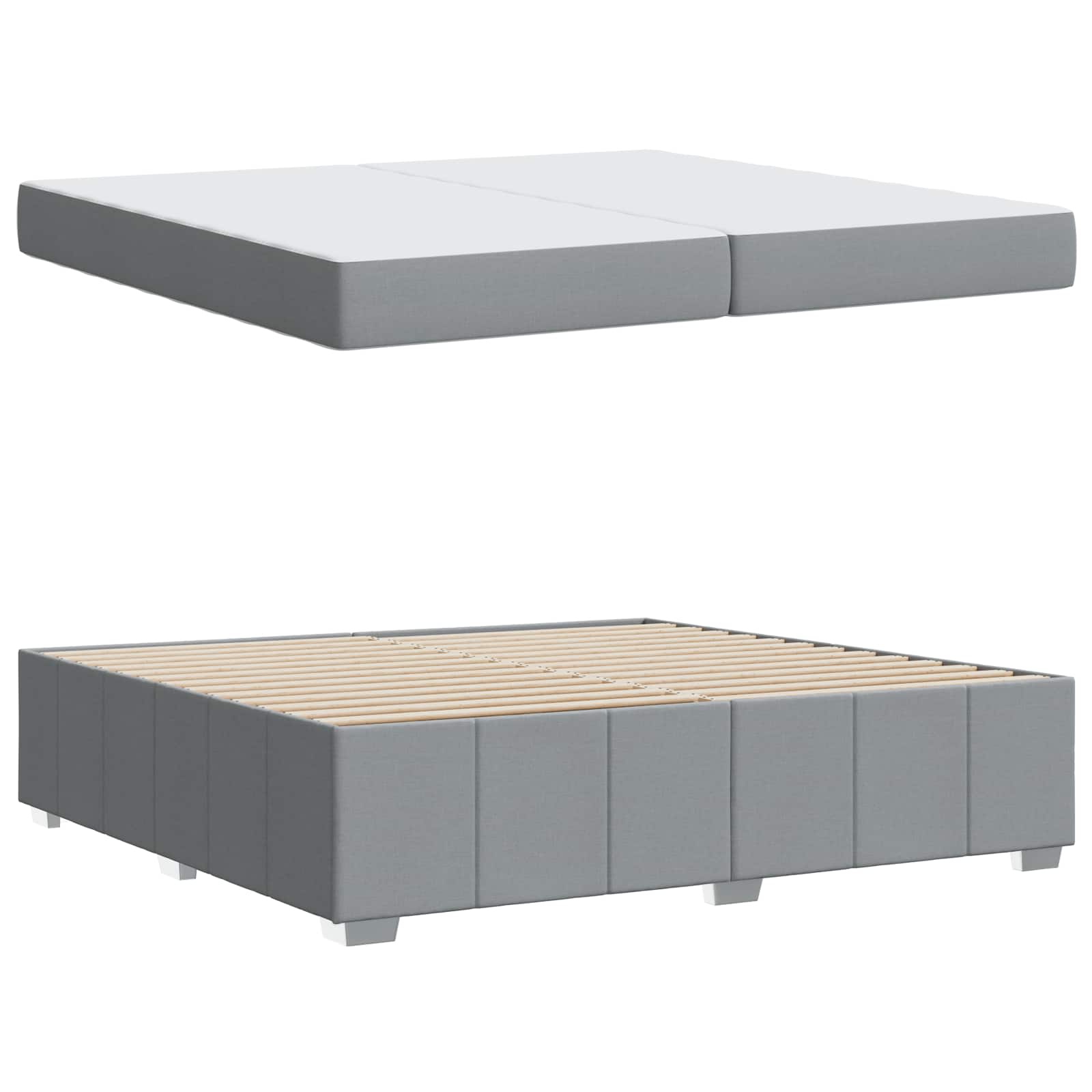 Cadre de lit avec matelas Gris clair 200 x 200 cm tissu - XIOS
