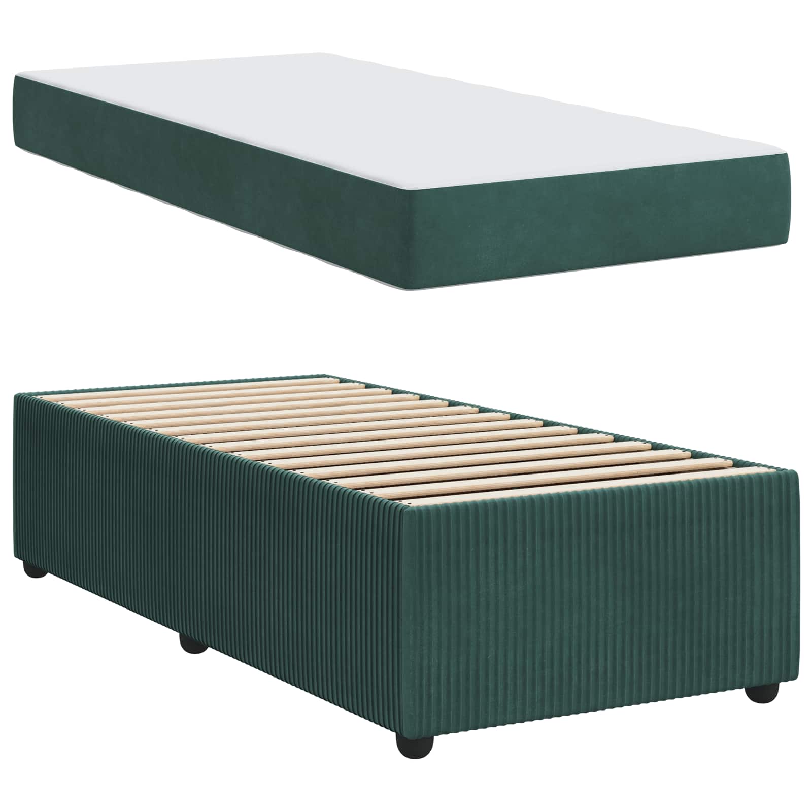 Cadre de lit avec matelas Vert foncé 80 x 200 cm tissu - XIOS