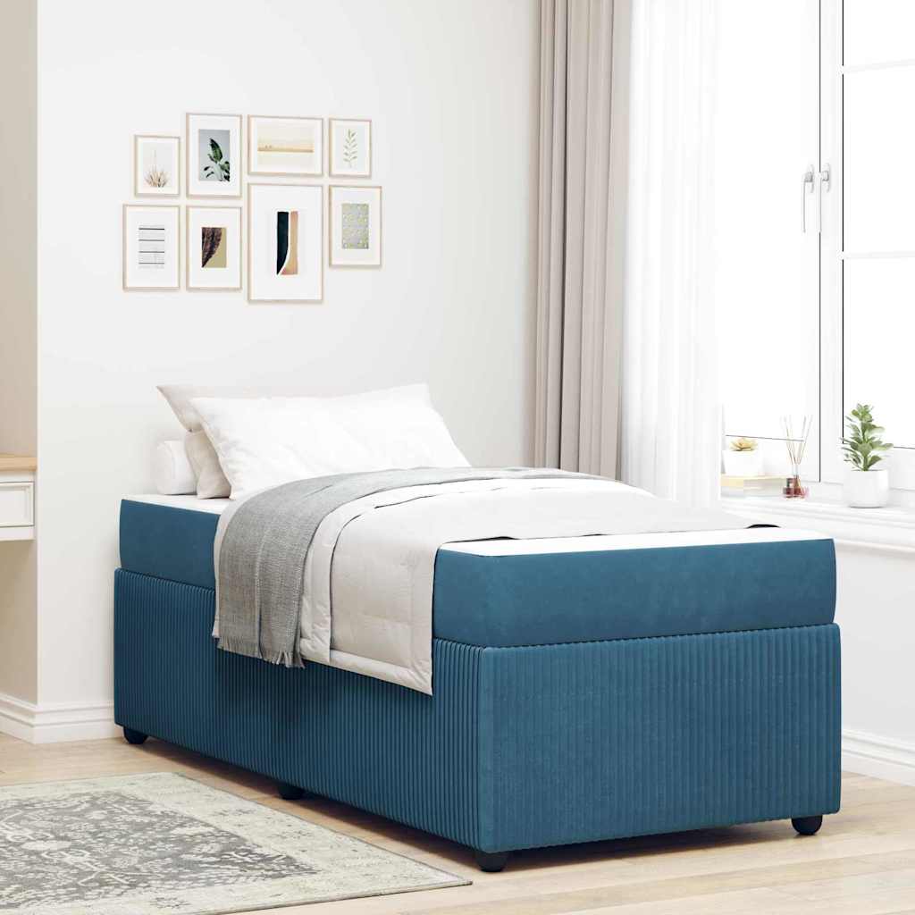 Cadre de lit avec matelas Bleu 90 x 190 cm tissu - XIOS