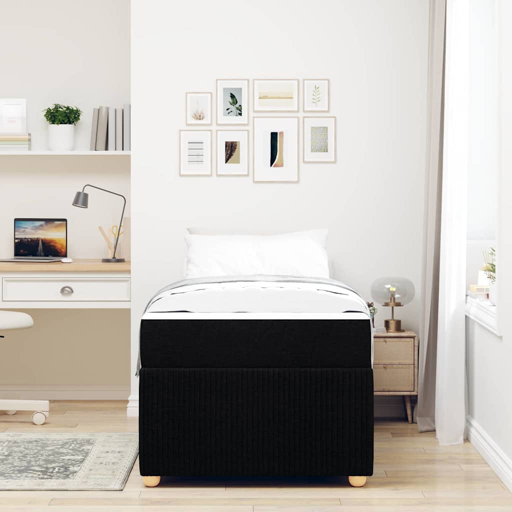 Cadre de lit avec matelas Noir 90 x 200 cm tissu - XIOS