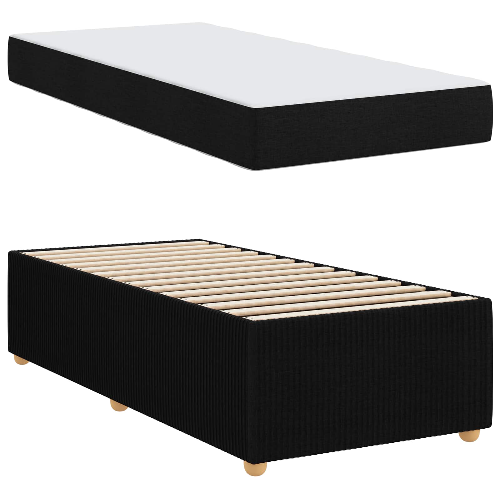 Cadre de lit avec matelas Noir 90 x 200 cm tissu - XIOS