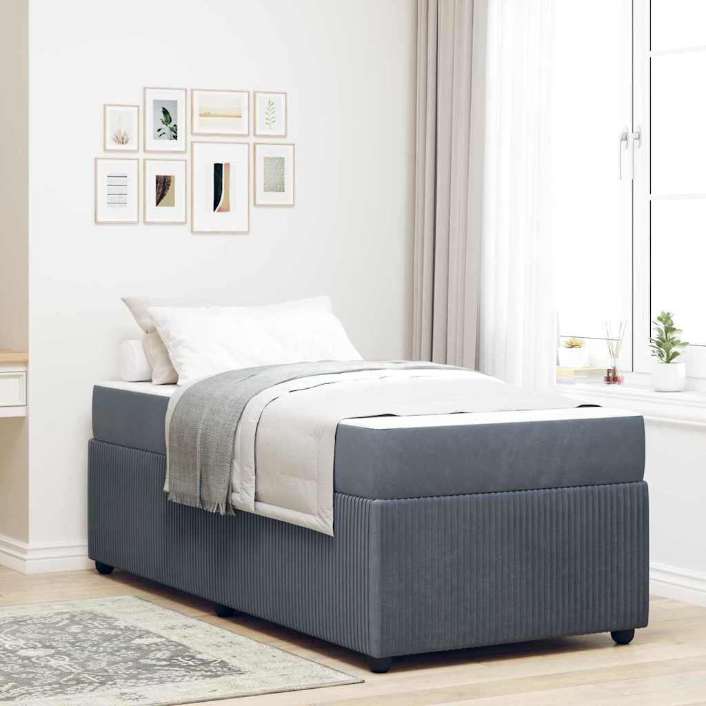 Cadre de lit avec matelas Gris foncé 90 x 200 cm tissu - XIOS