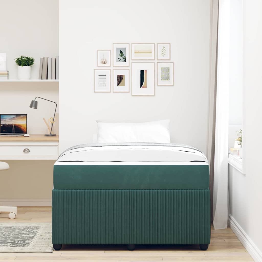 Cadre de lit avec matelas Vert foncé 120 x 190 cm tissu - XIOS