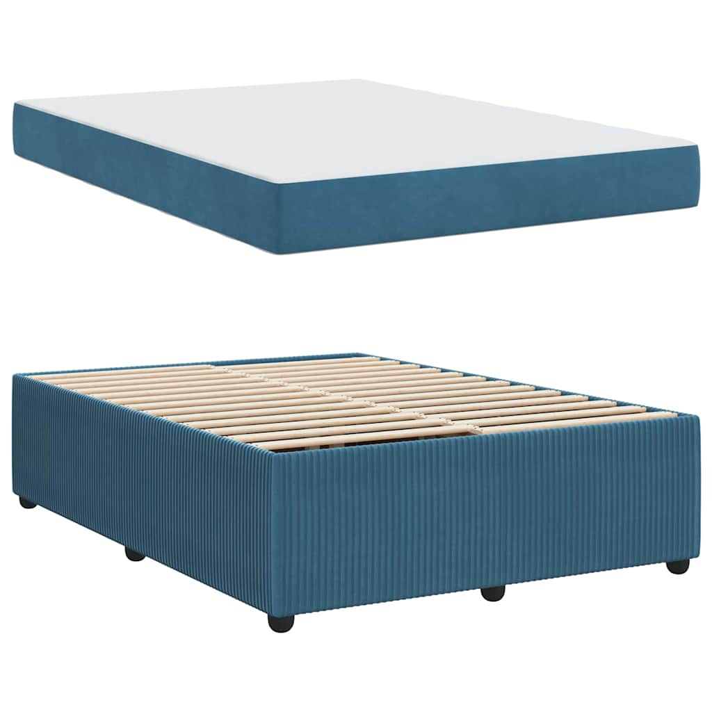 Cadre de lit avec matelas Bleu 140 x 200 cm tissu - XIOS