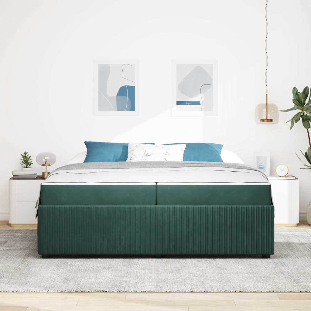 Cadre de lit avec matelas Vert foncé 200 x 200 cm tissu - XIOS