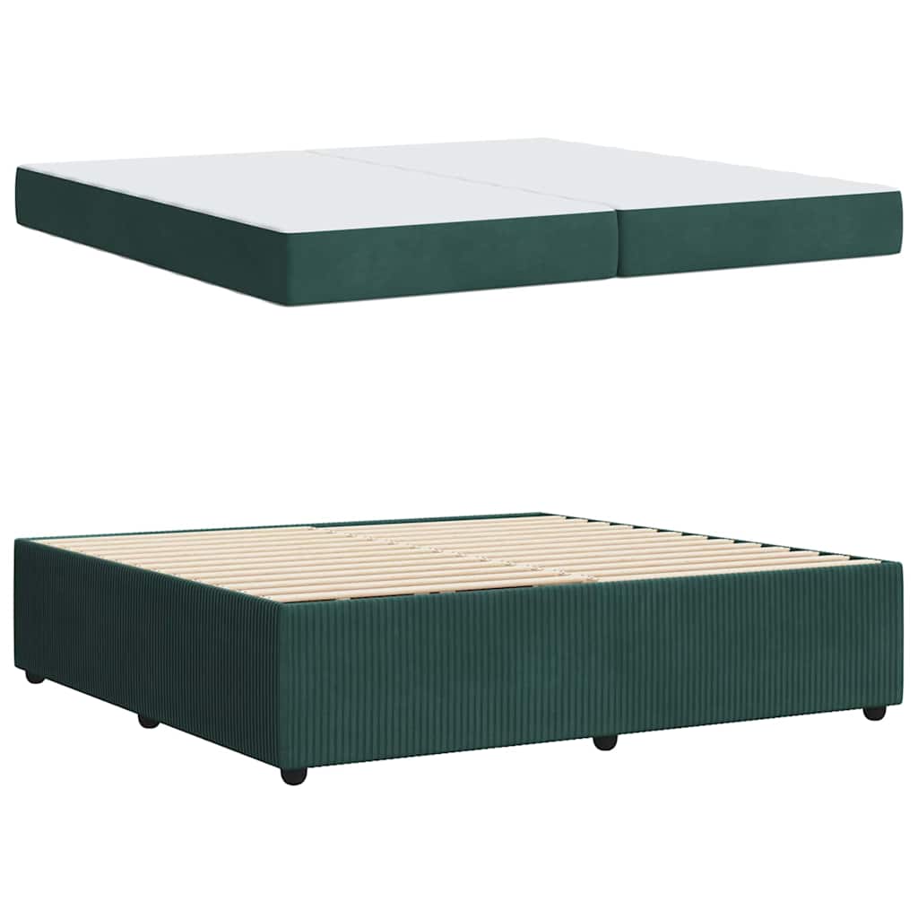 Cadre de lit avec matelas Vert foncé 200 x 200 cm tissu - XIOS