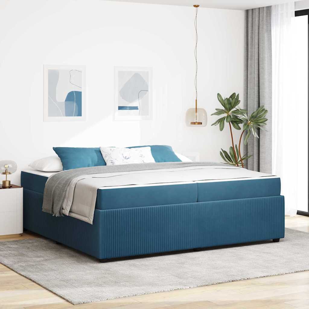 Cadre de lit avec matelas Bleu 200 x 200 cm tissu - XIOS