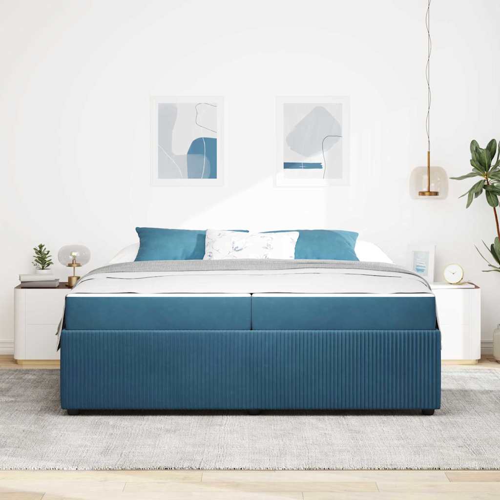 Cadre de lit avec matelas Bleu 200 x 200 cm tissu - XIOS