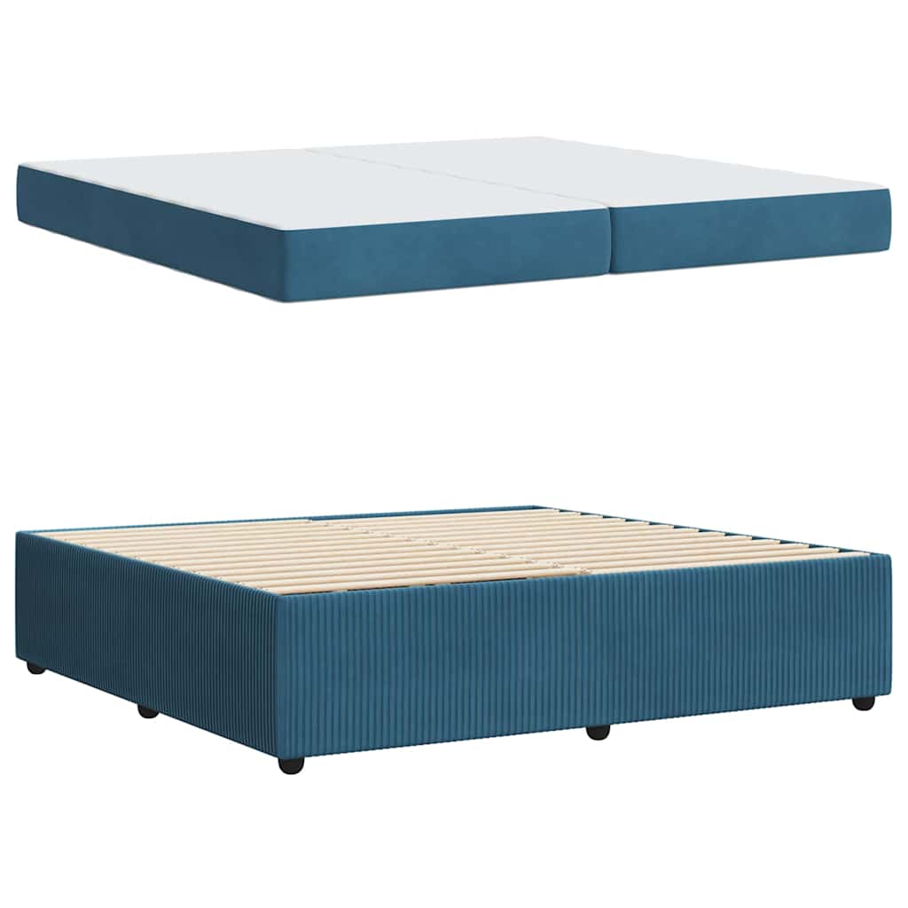 Cadre de lit avec matelas Bleu 200 x 200 cm tissu - XIOS