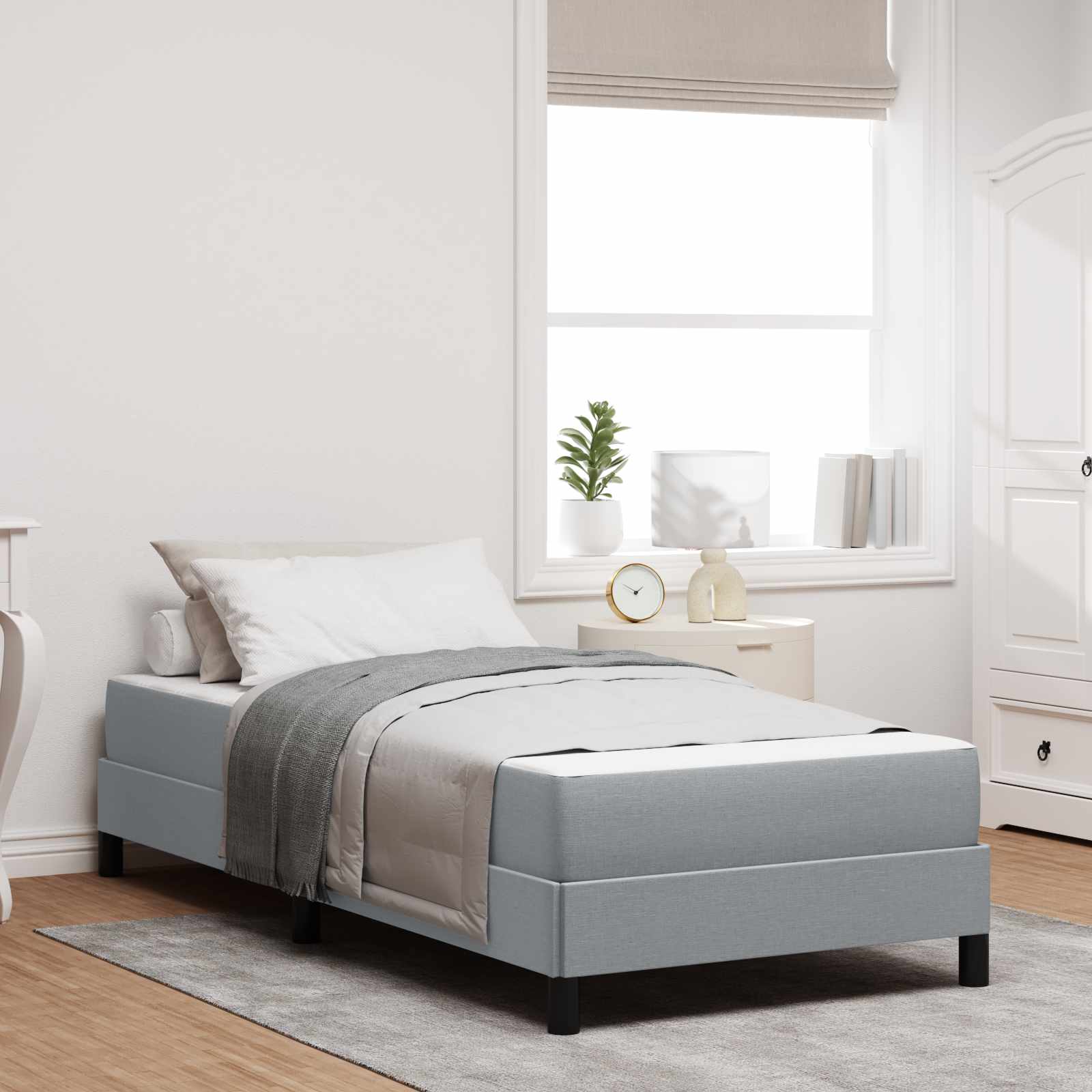 Lit à ressorts avec matelas Gris clair 90 x 190 cm tissu - XIOS