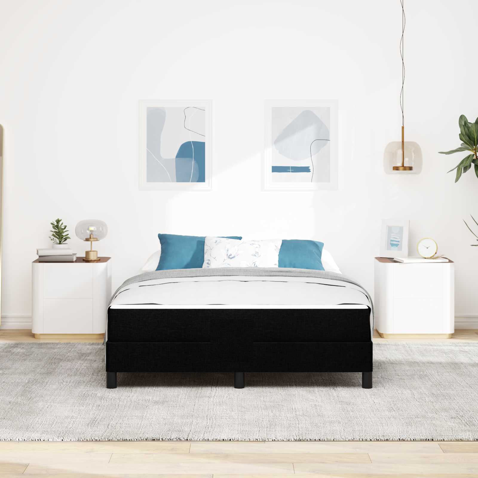 Lit à ressorts avec matelas Noir 160 x 200 cm tissu - XIOS