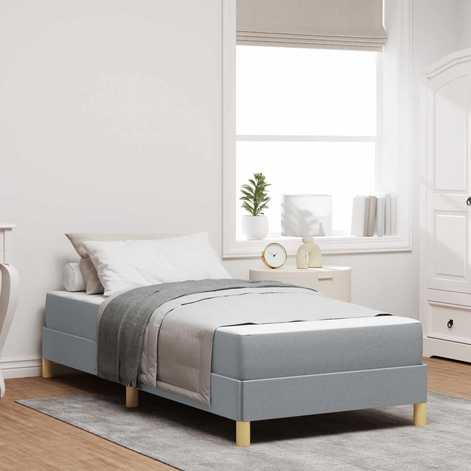 Lit à ressorts avec matelas Gris clair 90 x 190 cm tissu - XIOS