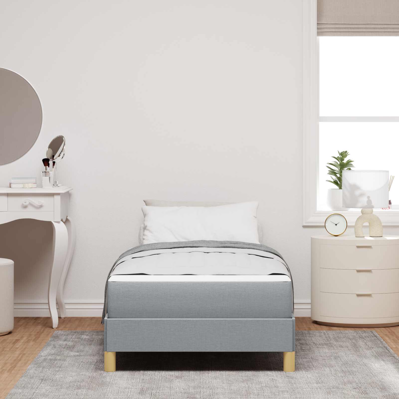 Lit à ressorts avec matelas Gris clair 90 x 190 cm tissu - XIOS