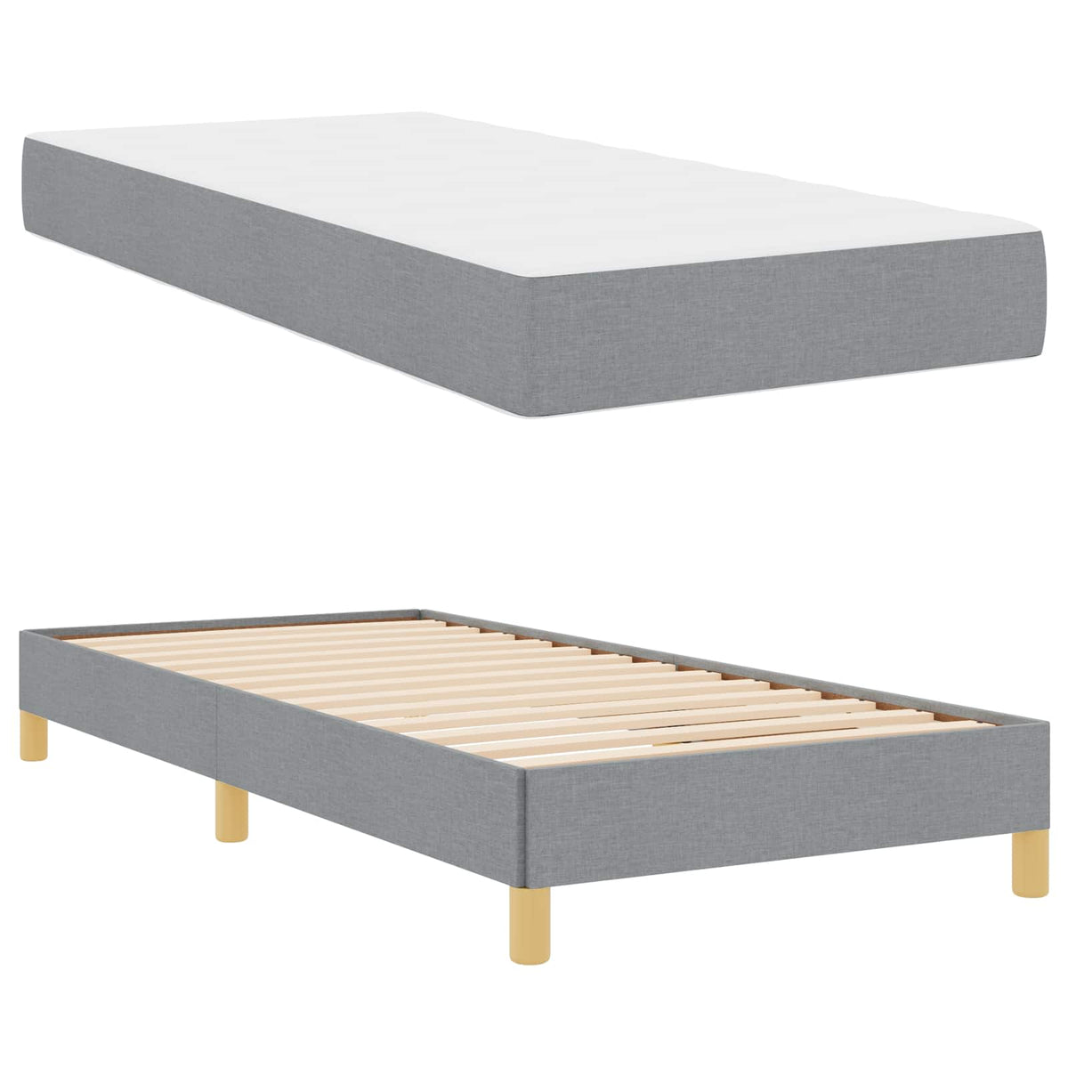 Lit à ressorts avec matelas Gris clair 100 x 200 cm tissu