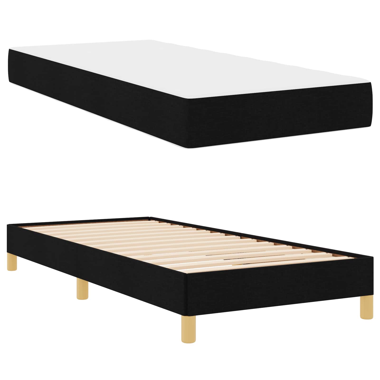 Lit à ressorts avec matelas Noir 100 x 200 cm tissu - XIOS