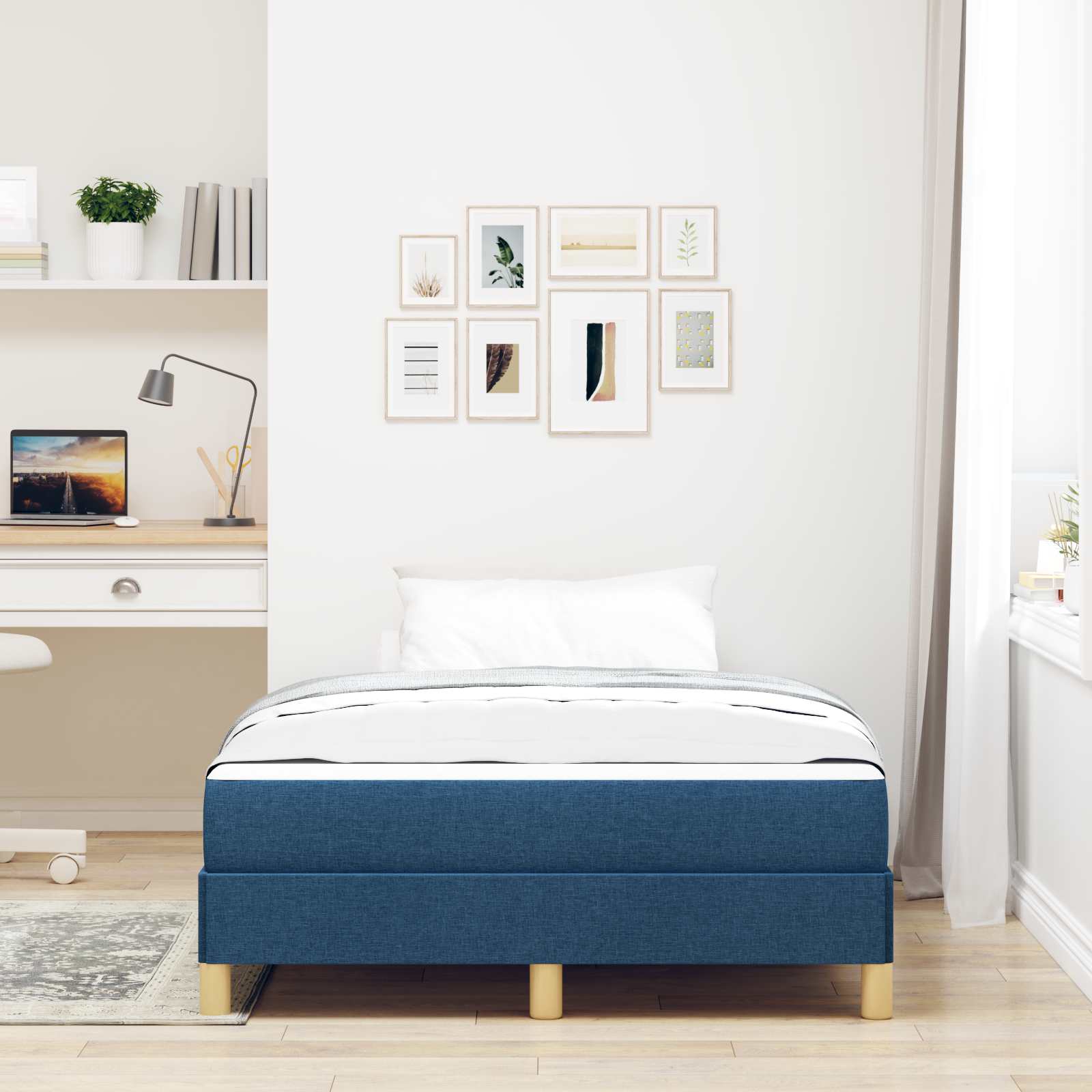 Lit à ressorts avec matelas Bleu 120 x 200 cm tissu - XIOS