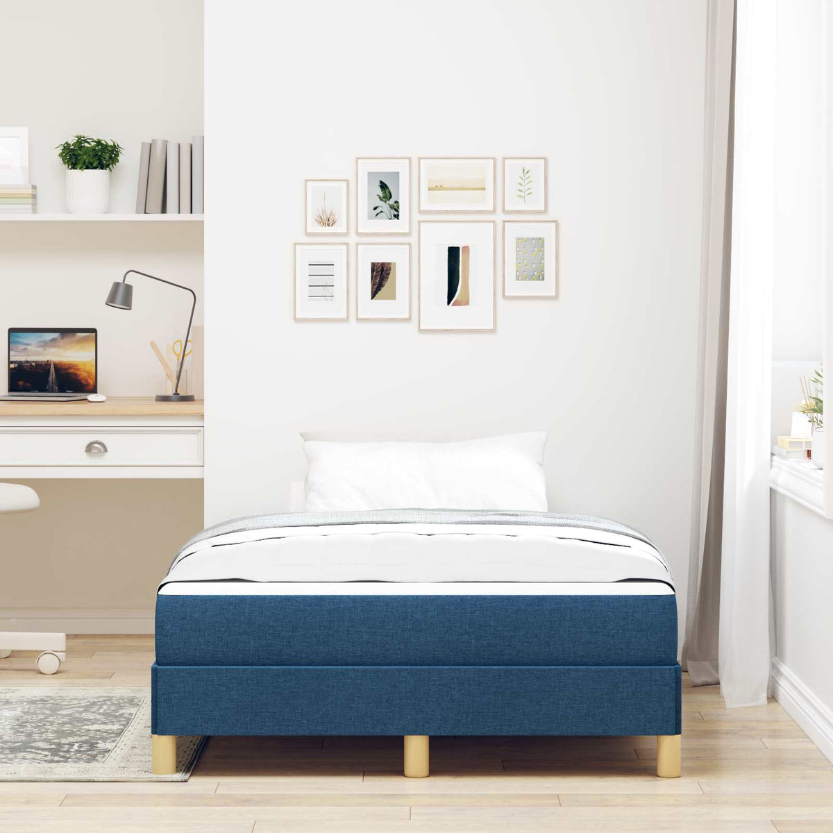 Lit à ressorts avec matelas Bleu 120 x 200 cm tissu