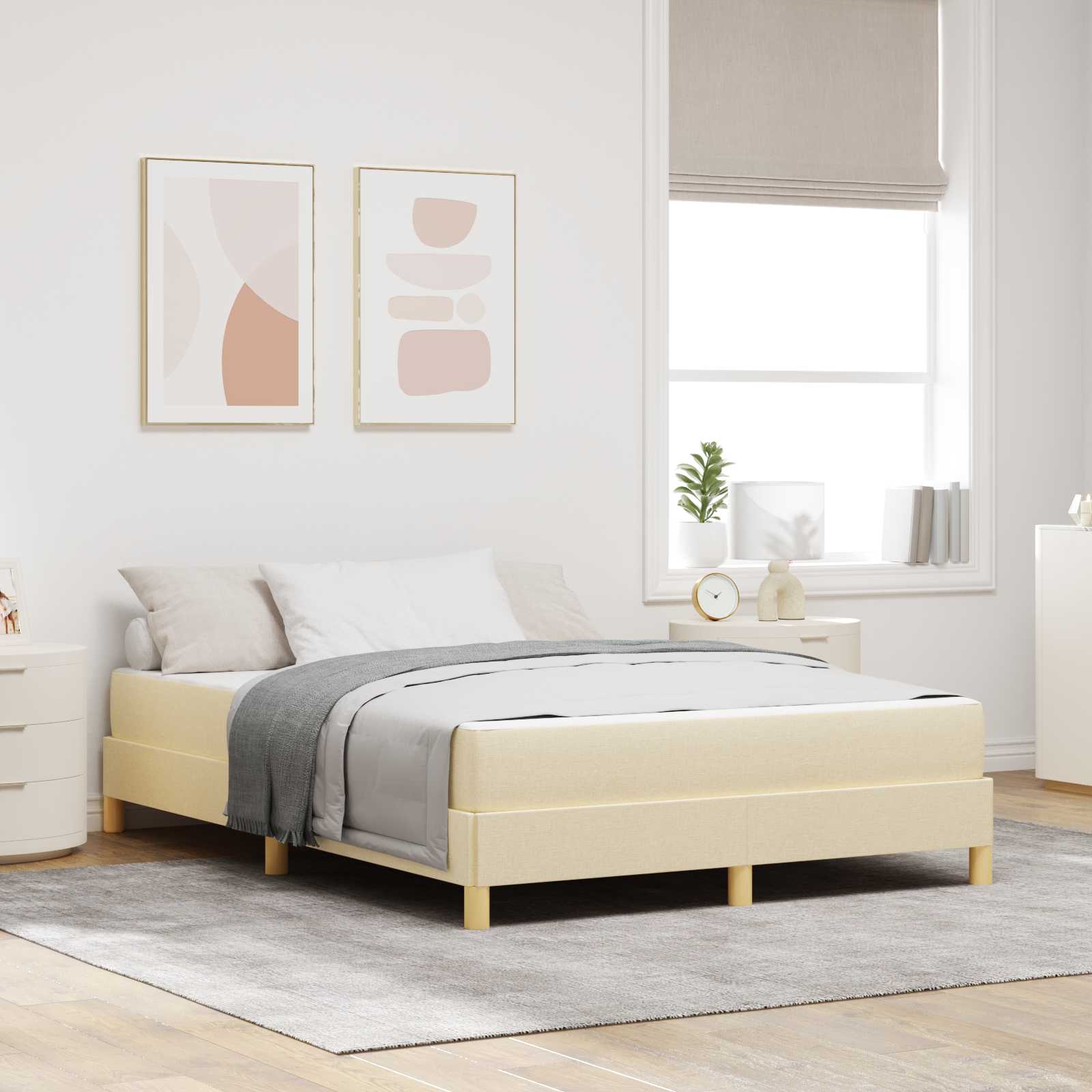 Lit à ressorts avec matelas Crème 140 x 200 cm tissu - XIOS